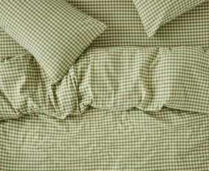 Elm Green & Butter Yellow Color Drenched Gingham Linen Blend Duvet Cover