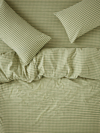 Elm Green & Butter Yellow Color Drenched Gingham Linen Blend Duvet Cover