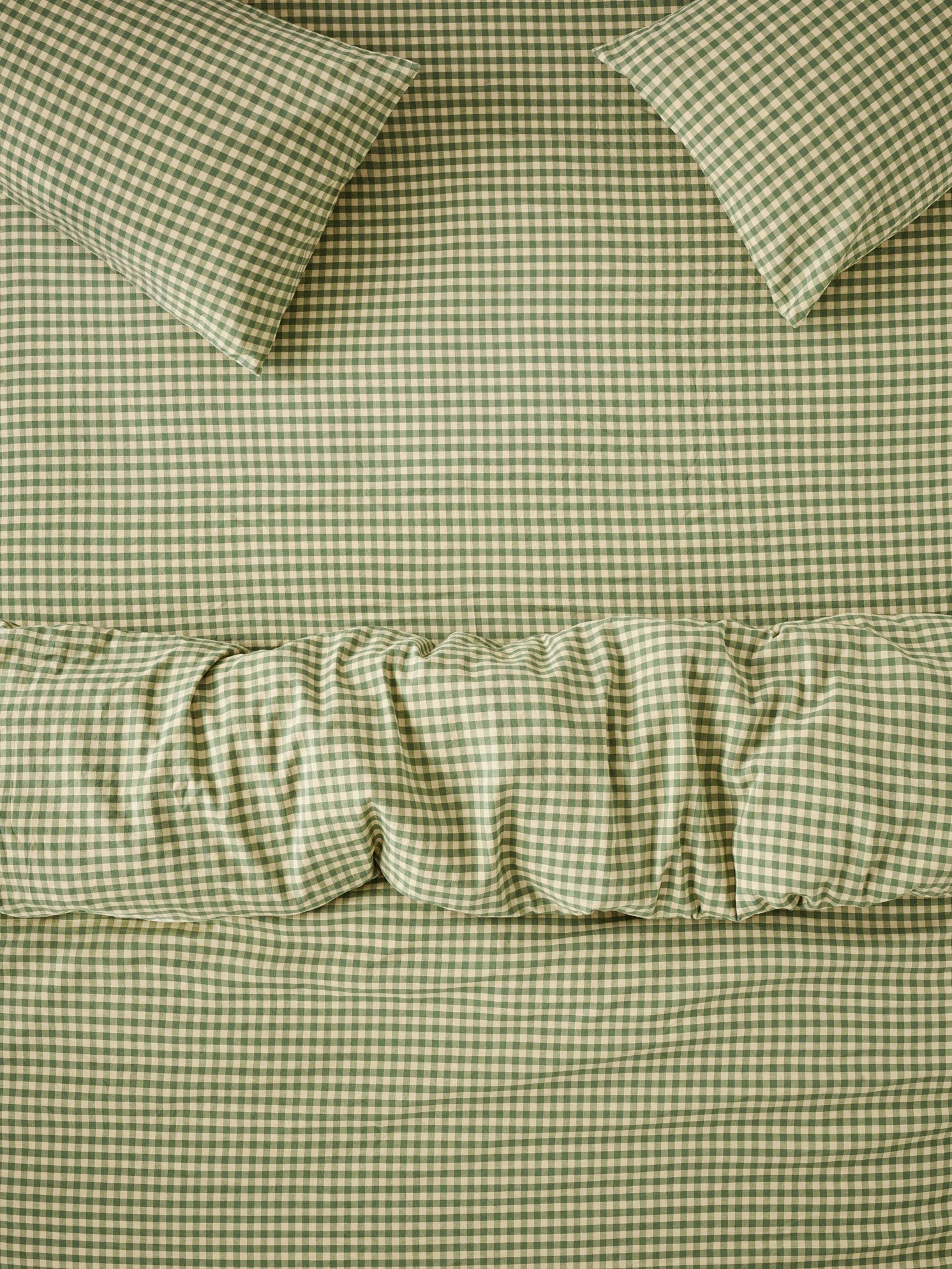 Elm Green & Butter Yellow Color Drenched Gingham Linen Blend Fitted Sh