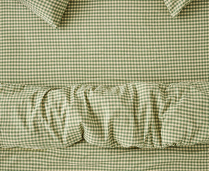 Elm Green & Butter Yellow Color Drenched Gingham Linen Blend Fitted Sheet
