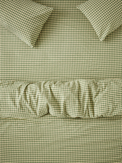 Elm Green & Butter Yellow Color Drenched Gingham Linen Blend Fitted Sheet