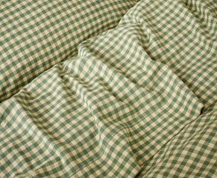 Elm Green & Butter Yellow Color Drenched Gingham Linen Blend Flat Sheet
