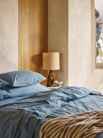 Cove Blue Washed Percale Cotton Duvet Cover - alternate image