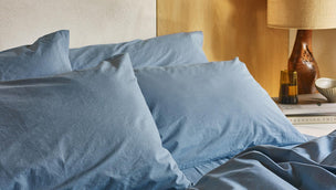 Cove Blue Washed Cotton Percale Pillowcases (Pair) - Piglet in Bed US