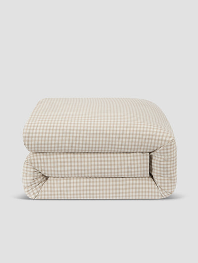 Café au Lait Gingham Washed Cotton Duvet Cover