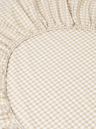 Café au Lait Gingham Washed Cotton Fitted Sheet