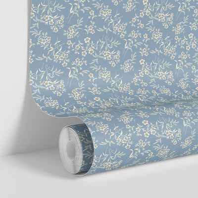 Warm Blue Camille Floral Wallpaper