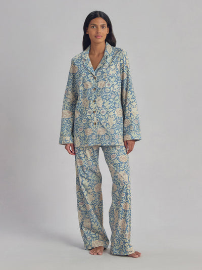 Webbs Blue Double Bough Cotton Pajama Set