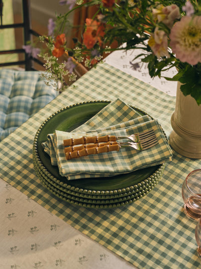 Elm Green & Butter Yellow Gingham Linen Blend Table Runner - alternate image