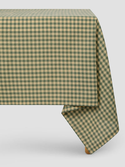 Elm Green & Butter Yellow Gingham Linen Blend Tablecloth