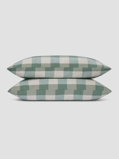 Elm Green Emsworth Plaid Linen Blend Pillowcase (Pair)
