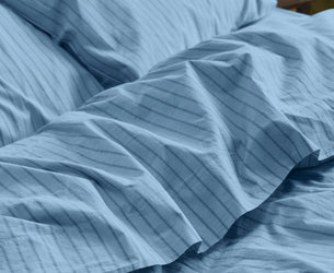 Pale Blue Favorite Shirt Stripe Cotton Flat Sheet - Piglet in Bed US