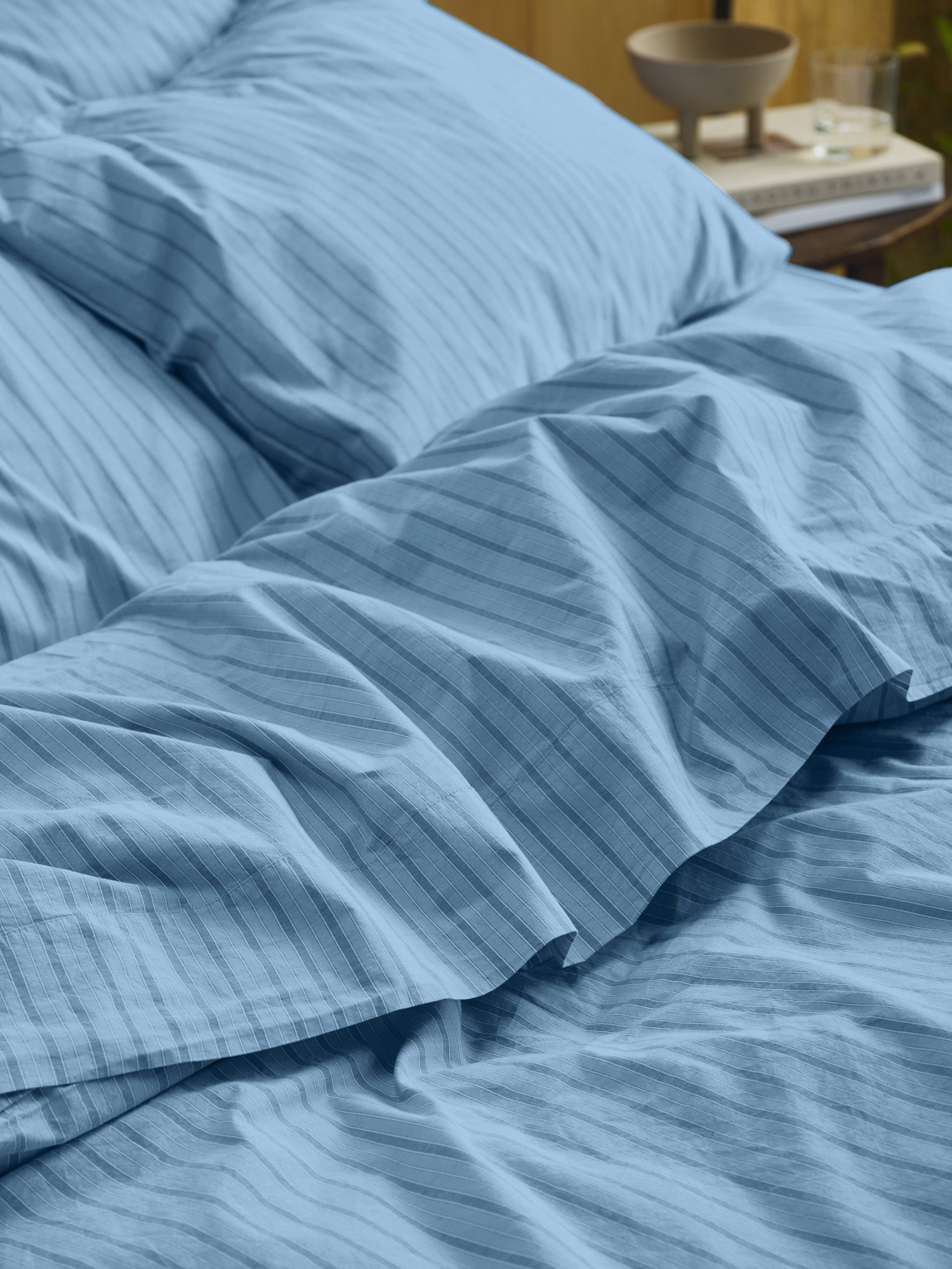 Pale Blue Favorite Shirt Stripe Cotton Flat Sheet