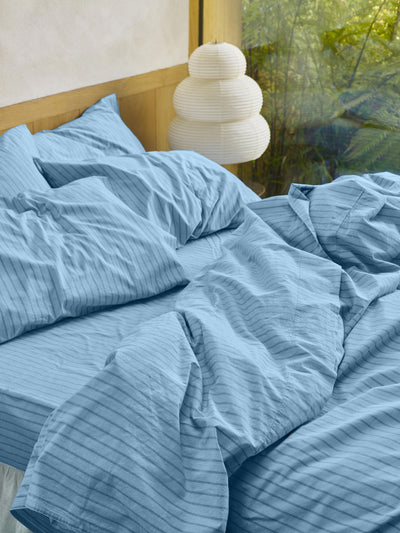 Pale Blue Favorite Shirt Stripe Cotton Duvet Cover - alternate image
