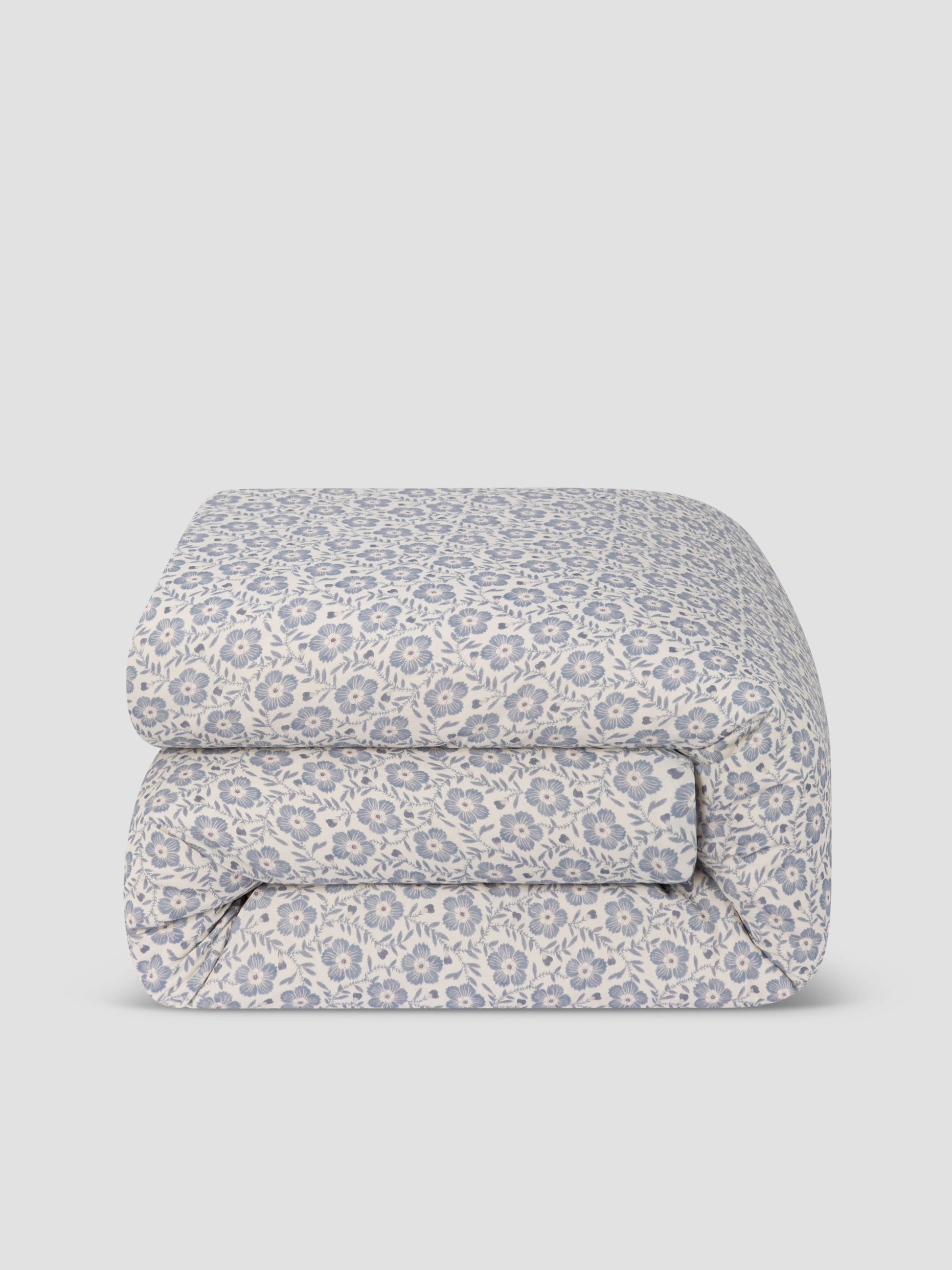 Dusk Blue Folk Floral Linen Blend Duvet Cover - Piglet in Bed US