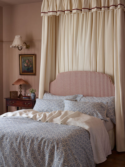 Dusk Blue Folk Floral Linen Blend Duvet Cover - Piglet in Bed US