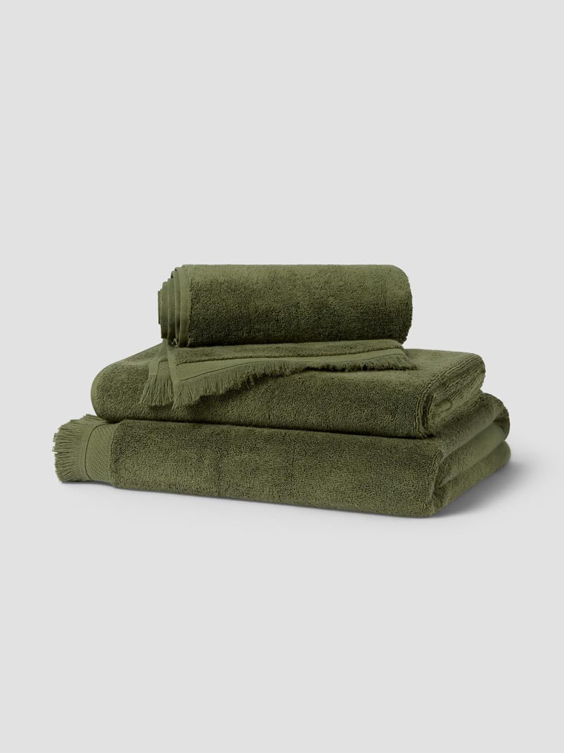 Olive Green Fringe Edge Cotton Bath Towels