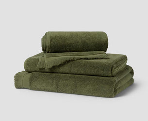 Olive Green Fringe Edge Cotton Towels