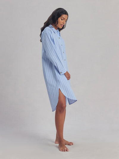 Pale Blue Favorite Shirt Stripe Cotton Nightshirt