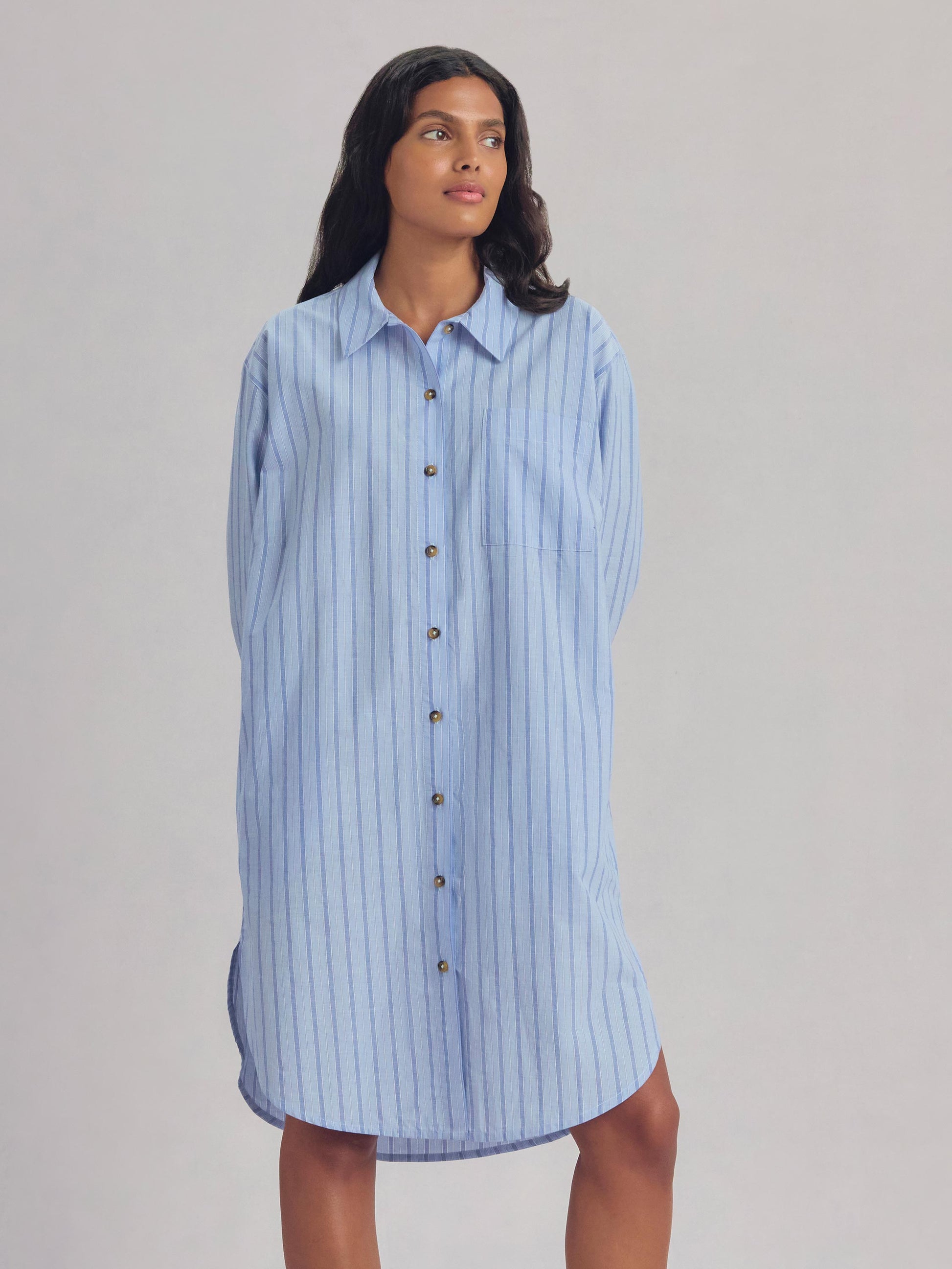 Pale Blue Favorite Shirt Stripe Cotton Nightshirt Extra Small