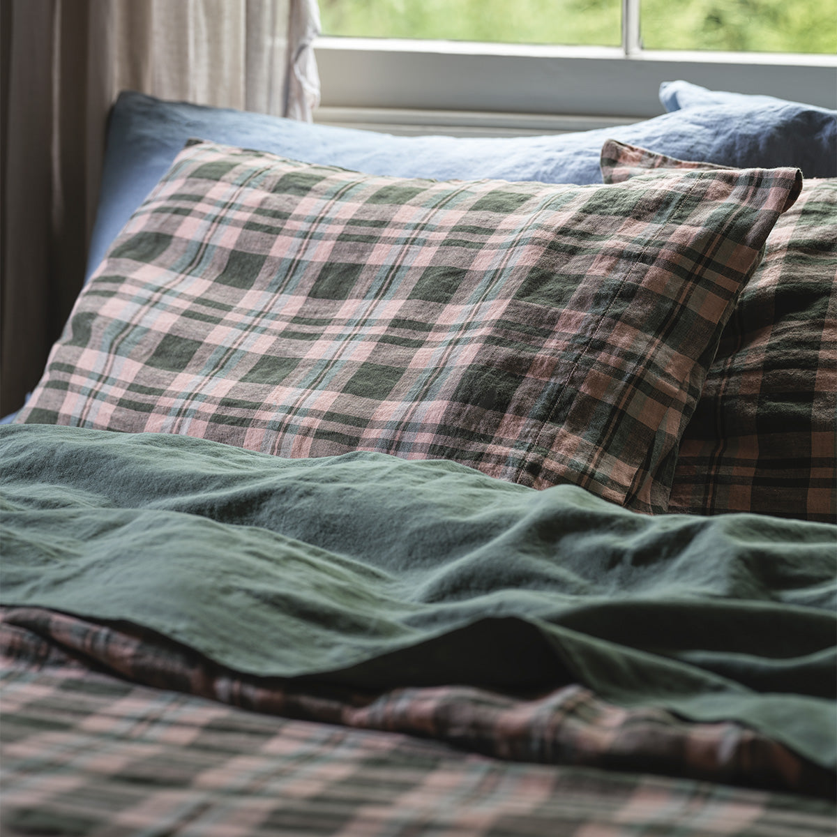 Fern Green Dallington Plaid Linen Blend Bedding