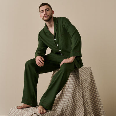 Men's Fern Green Linen Pajama Set
