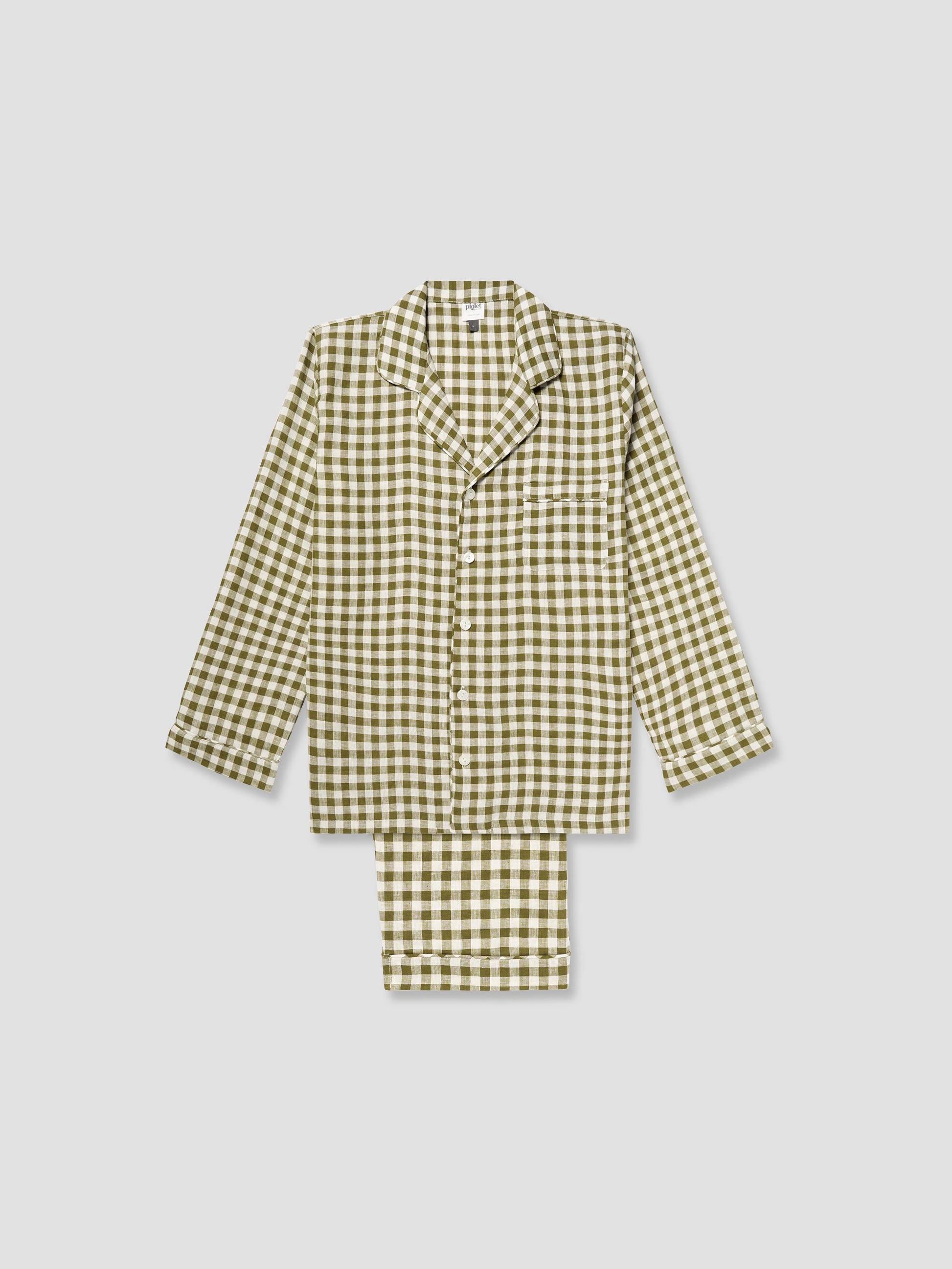 Men's Botanical Green Gingham Linen Pajama Set