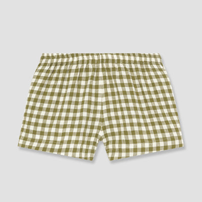 Botanical Green Gingham Linen Pajama Shorts Set