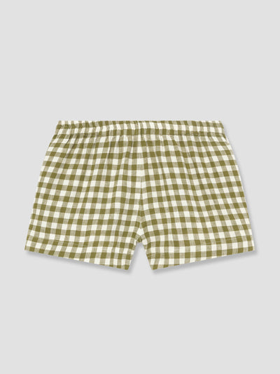 Botanical Green Gingham Linen Pajama Shorts Set