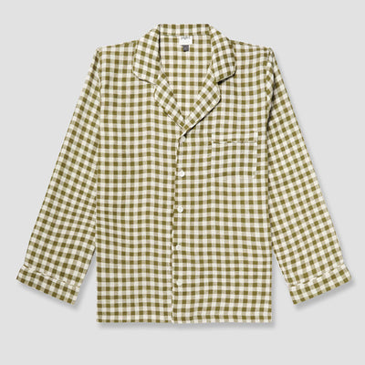 Men's Botanical Green Gingham Linen Pajama Shirt (Top Only) - alternate image