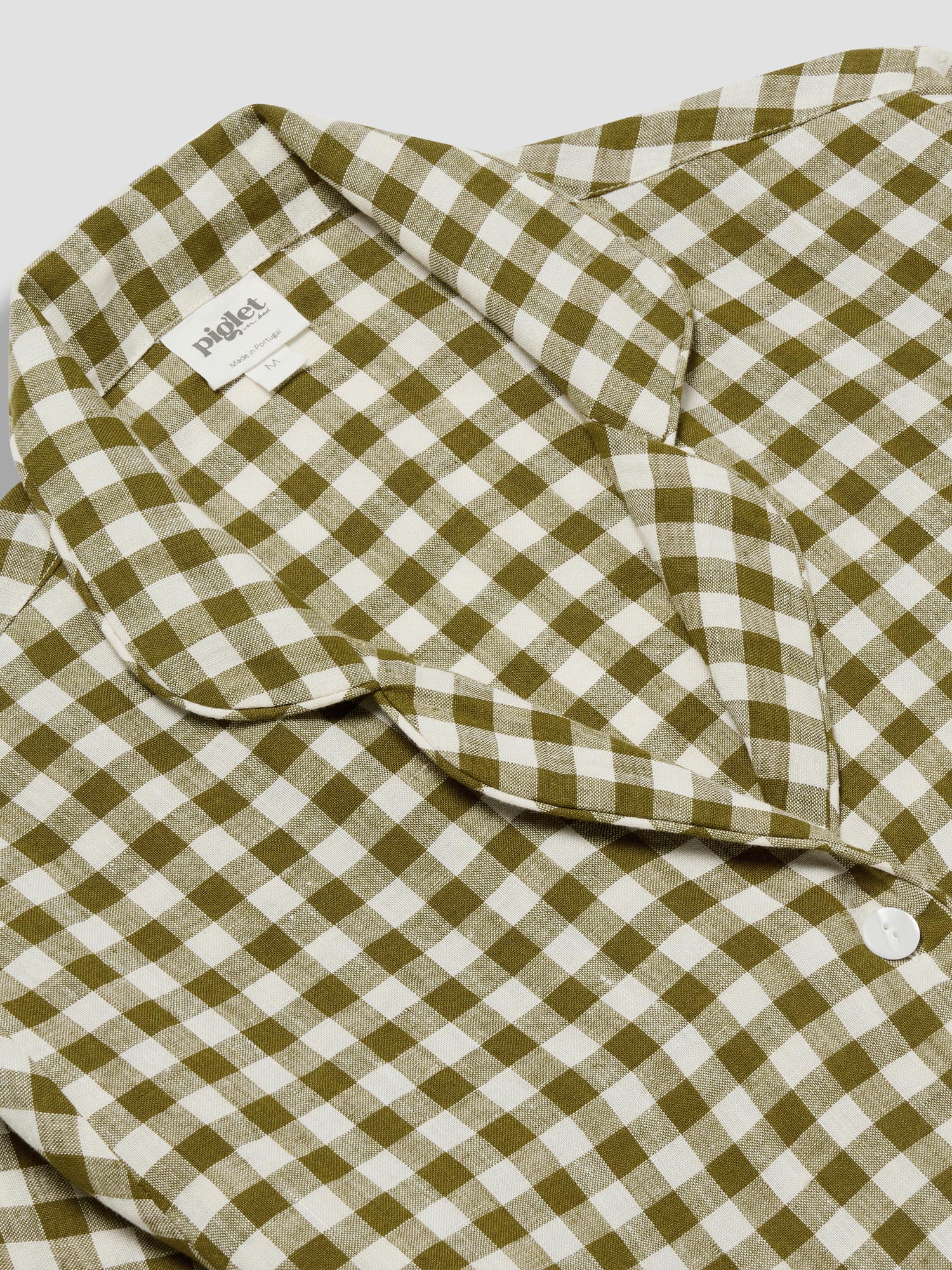 Botanical Green Gingham Linen Pajama Shirt (Top Only) | Piglet in