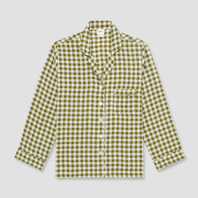 Botanical Green Gingham Linen Pajama Shirt (Top Only) - alternate image