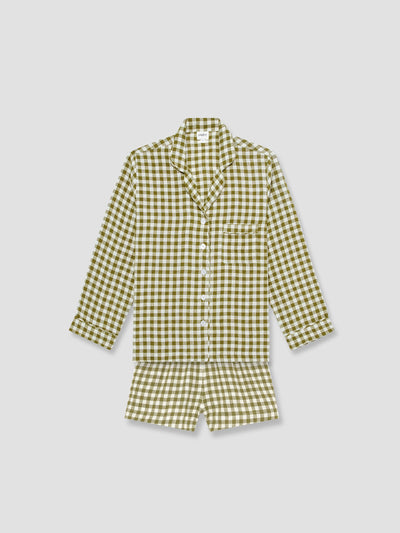 Botanical Green Gingham Linen Pajama Shorts Set