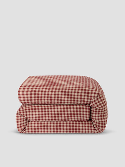 Rhubarb Gingham Linen Blend Duvet Cover