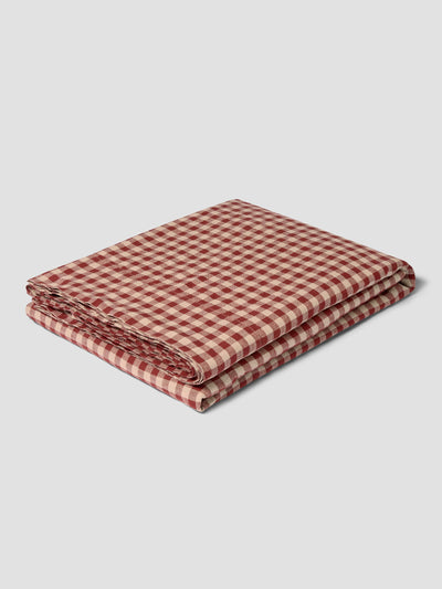 Rhubarb Gingham Linen Blend Flat Sheet - alternate image