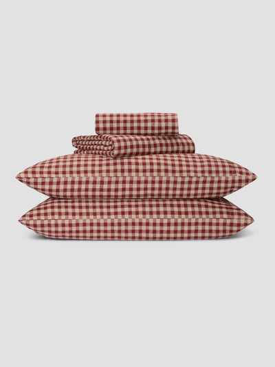 Rhubarb Gingham Linen Blend Sheet Set - Piglet in Bed US