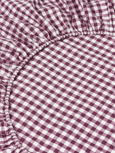 Berry Gingham 100% Linen Fitted Sheet - alternate image