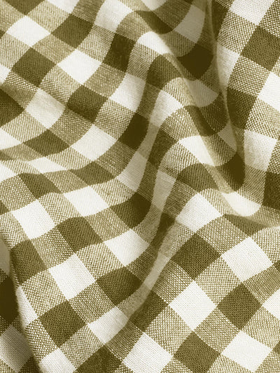 Botanical Green Gingham Linen Blend Pillowcase (Pair)
