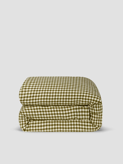 Botanical Green Gingham Linen Blend Duvet Cover