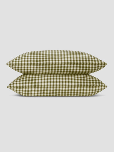 Botanical Green Gingham Linen Blend Pillowcase (Pair) - alternate image