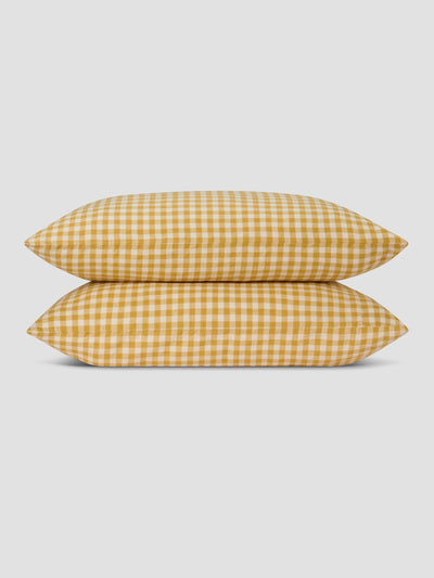 Honey Gingham Linen Blend Pillowcase (Pair)