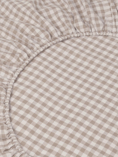 Mushroom Gingham Linen Blend Fitted Sheet