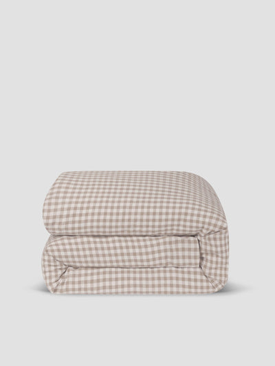 Mushroom Gingham Linen Blend Duvet Cover