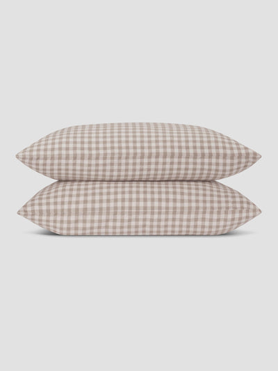 Mushroom Gingham Linen Blend Pillowcase (Pair)