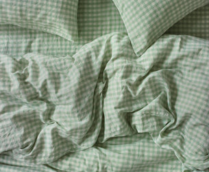 Sage Green Gingham Linen Blend Duvet Cover