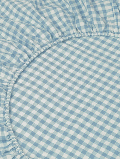 Warm Blue Gingham Linen Blend Fitted Sheet