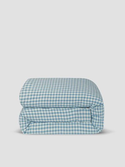 Warm Blue Gingham Linen Blend Duvet Cover