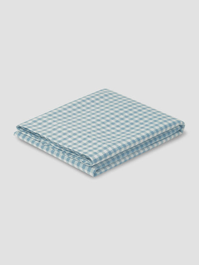 Warm Blue Gingham Linen Blend Flat Sheet