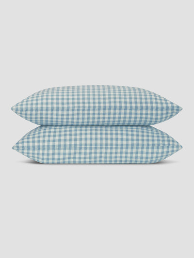Warm Blue Gingham Linen Blend Pillowcase (Pair) - alternate image