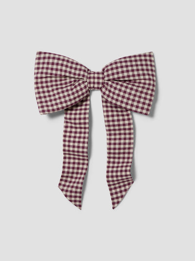 Berry Gingham Linen Blend Bow - alternate image